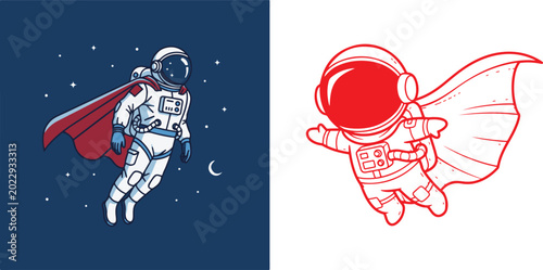 Bild auf Leinwand Astronaut with cape flying in space with stars and moon