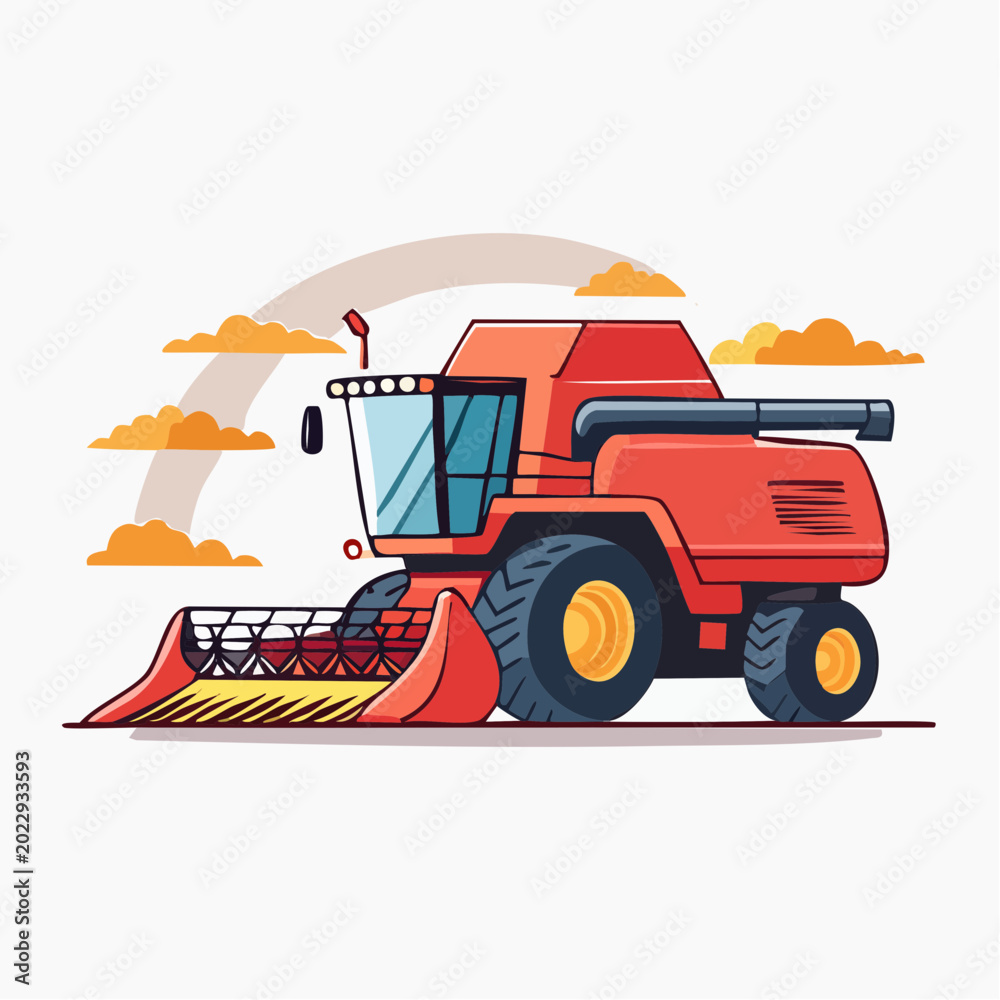 Fototapeta premium Red Combine Harvester Illustration