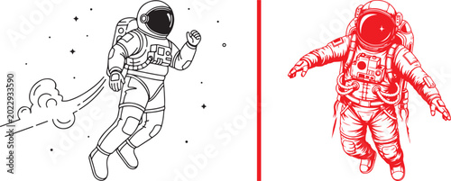Photos Astronaut floating in space with stars and exhaust trail