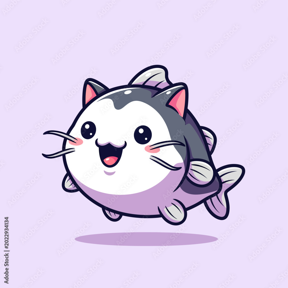 Fototapeta premium Cartoon Catfish Character with Cheerful Expression.
