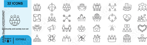 Quadro su tela Community and society icons Each icon will be different, create a vector outline