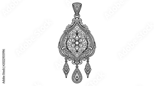 Obraz na plátně Intricate silver pendant with ornate design and small gemstones on a white background