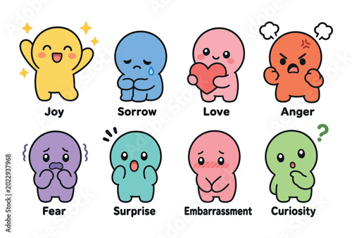 Photos Emotions faces cartoon characters.