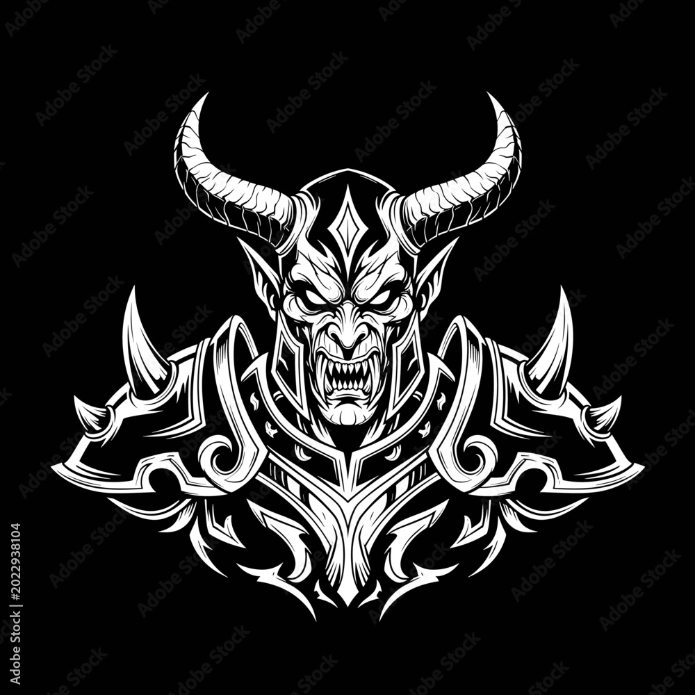 Fototapeta premium Detailed Illustration of a Fierce Demonic Warrior Character.