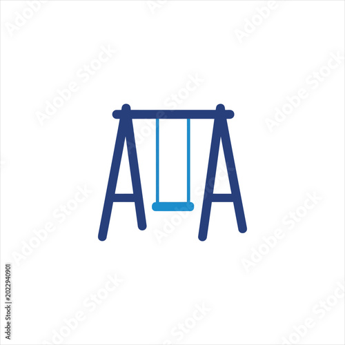 Blue playground swing set icon for kids isolated on white background