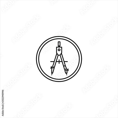Drafting compass icon in a circle outline isolated on white background