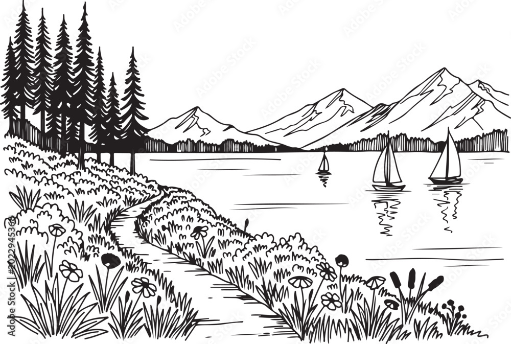 Fototapeta premium Landscape Silhouette Clipart Bundle - Mountain, Forest, Lake & Farm Scenes