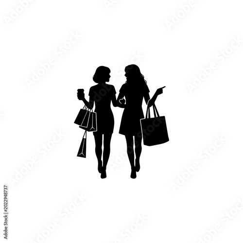 Tableau sur toile Stylish Women Shopping Together Fashion Retail Lifestyle Silhouette Vector Illus