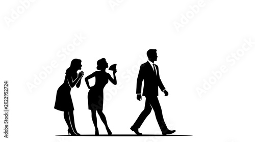 Bild auf Leinwand Silhouette illustration of office gossip and whispering about a walking businessman