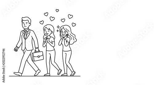 Foto Doodle illustration of women admiring a businessman.