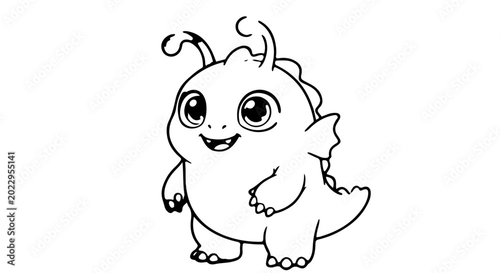Fototapeta premium Adorable Little Fantasy Creature Outline for Coloring Books and Engaging Children's Designs