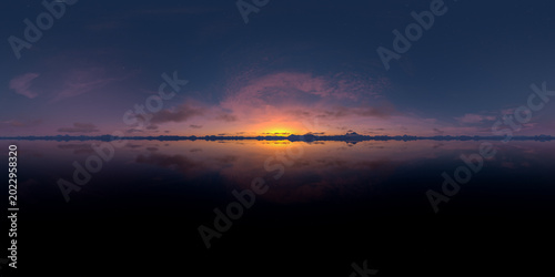 Obraz na plátne Serene Sunset Over Mirror-Like Lake With Distant Mountains and Pink Sky — 3D Ren