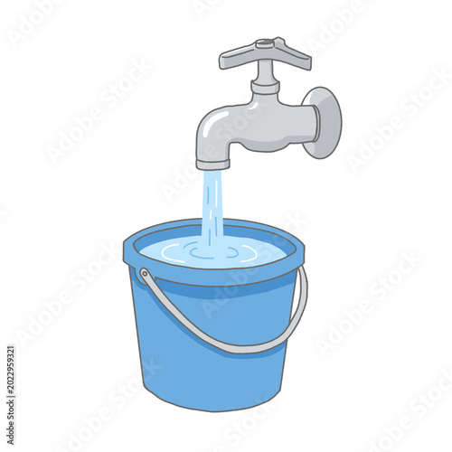 Filling bucket with water from faucet illustration