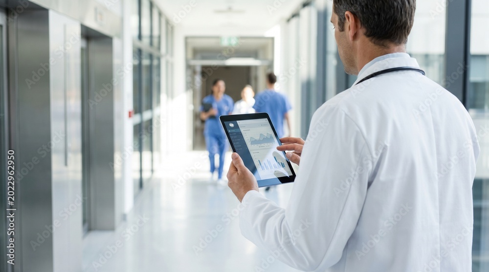 Fototapeta premium Healthcare Professional Working with Tablet in Hospital