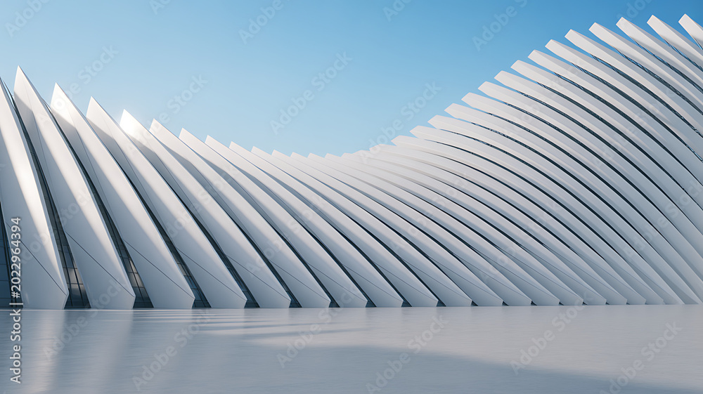 Fototapeta premium Modern white parametric architecture building facade with blue sky
