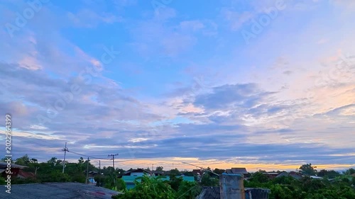 Timelapse of clouds moving in the morning, Countryside village Ciangmai Thailand.