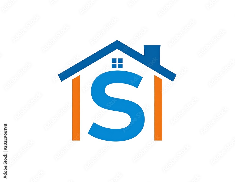 Naklejka premium A simple, modern logo design featuring a blue house outline framing a bold, blue letter 