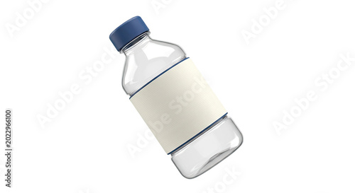 Clear Glass Water Bottle with Blue Cap and Cream Label