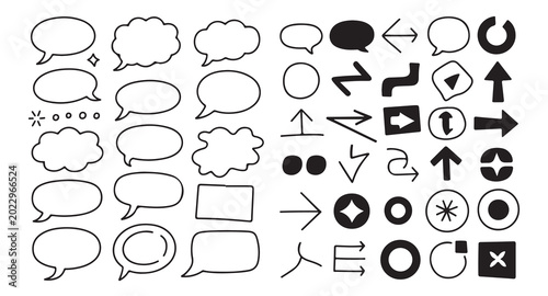 Bilde på lerret Set of hand drawn speech bubbles and miscellaneous geometric shapes for creative design