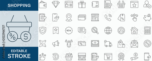 Shopping icon collection set. Editable stroke.