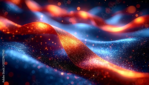 Abstract Digital Art with Glowing Waves and Particles. America Independence day background. 4th of July, Independence day