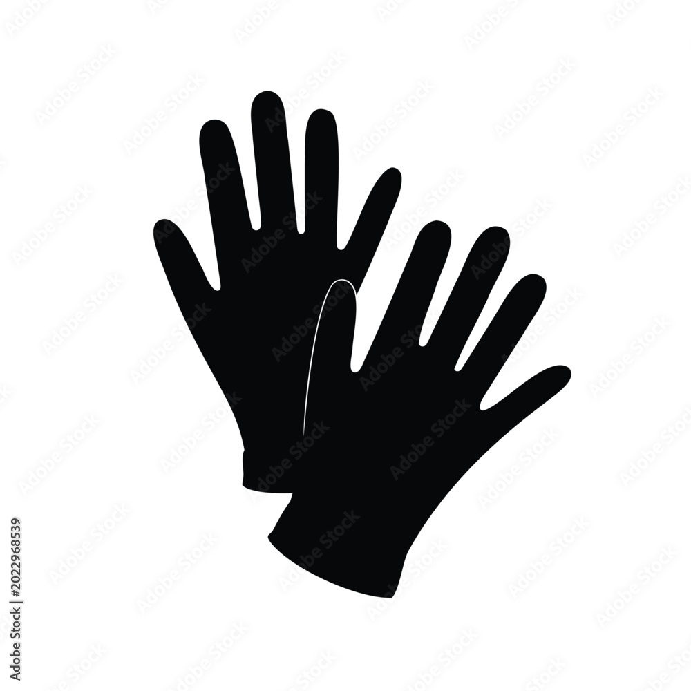 Fototapeta premium Two black gloves placed slightly offset on a white background design