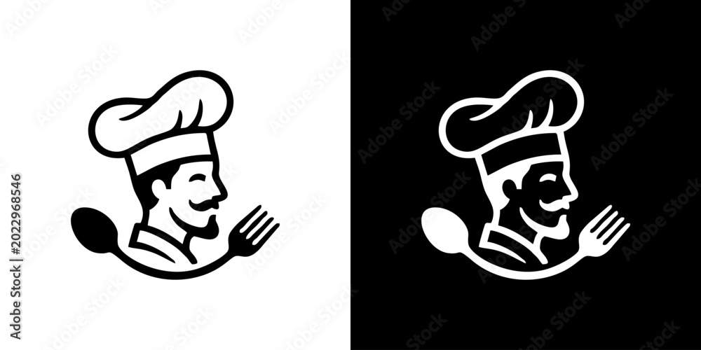 Fototapeta premium Chef's Hat and Fork Logo - A Culinary Icon for Restaurants and Food Businesses