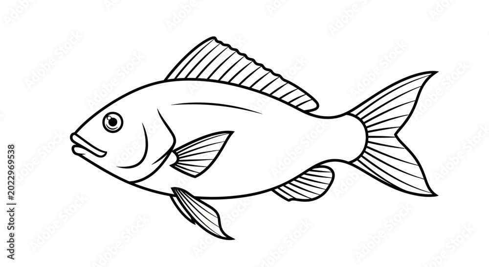 Fototapeta premium Black and white fish line art illustration on white background
