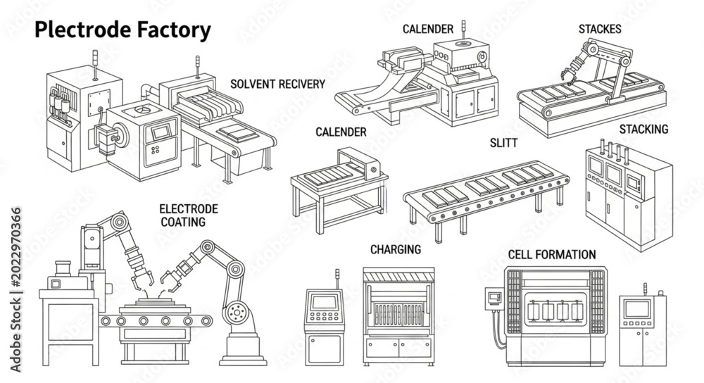 Naklejka premium Industrial Factory Equipment and Machinery Illustrations.