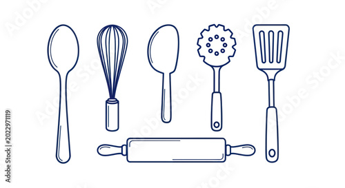 Tableau sur toile Kitchen Utensils Collection: Whisk, Spoon, Spatula, Rolling Pin, Masher