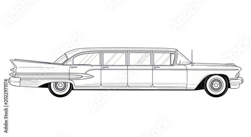 Vintage Limousine Line Art Drawing - Classic Luxury Car
