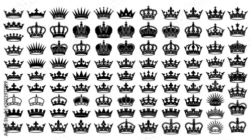 Bilde på lerret Collection of diverse royal crown silhouettes featuring intricate heraldic desig