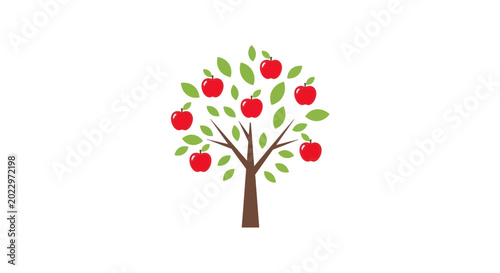 Foto Red Apples on Tree Branches with Green Leaves, Isolated on White Background
