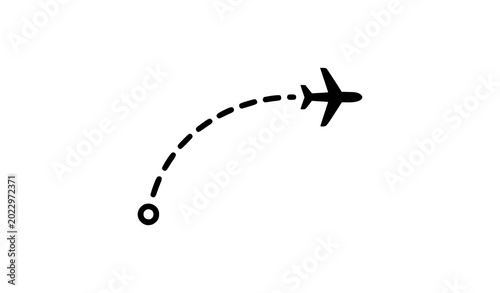 Fotografía Airplane flight route line path vector icon isolated on white