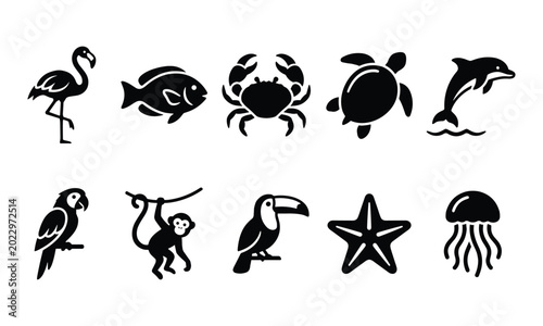 Canvas Print Tropical Animal Silhouette Icon Pack