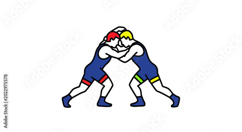 Fotografie Wrestling Match Illustration: Two Athletes Grappling