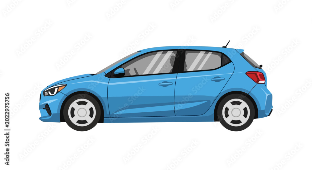 Obraz premium Blue hatchback car vector illustration on white background