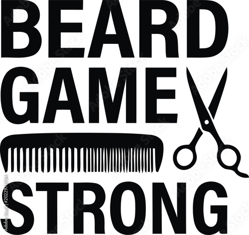 Beard game vector illustration with thick mustache and scissors icon