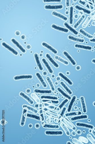 Escherichia coli and related gram-negative rod-shaped Enterobacteriaceae bacteria. 3D rendering illustration