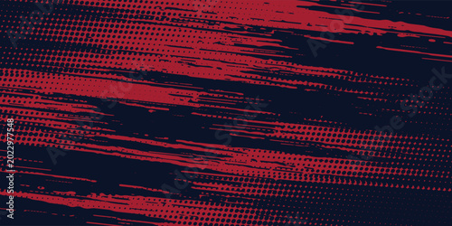 Red halftone dots blue color pattern gradient grunge texture background. Dot pop art comic sport style vector football, basketball, baseball, tennis, rugby, bicycling background grunge