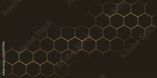 Bilde på lerret Hexagon technology black dan berwarna emas honeycomb abstract background