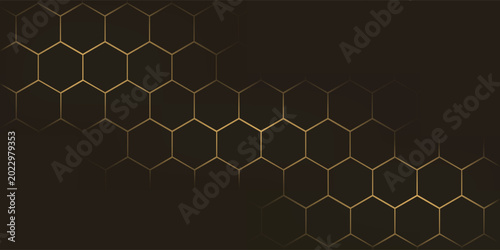 Slika na platnu Hexagon technology black dan berwarna emas honeycomb abstract background