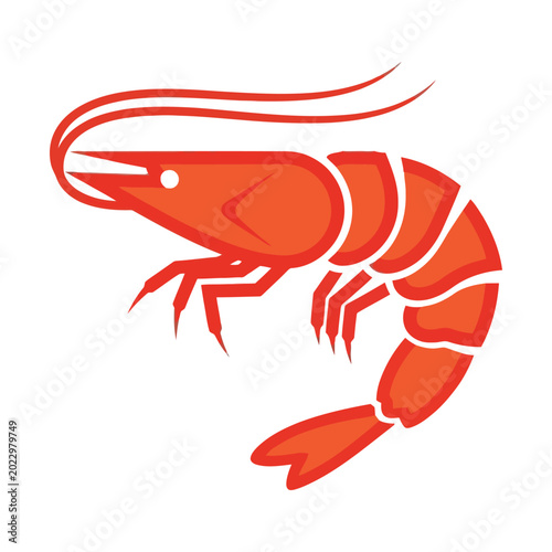 Tableau sur toile Red shrimp vector icon, stylized prawn seafood illustration, minimalist crustace