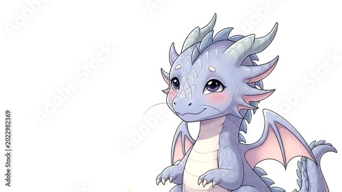 Cute cartoon dragon smiling with sparkles around