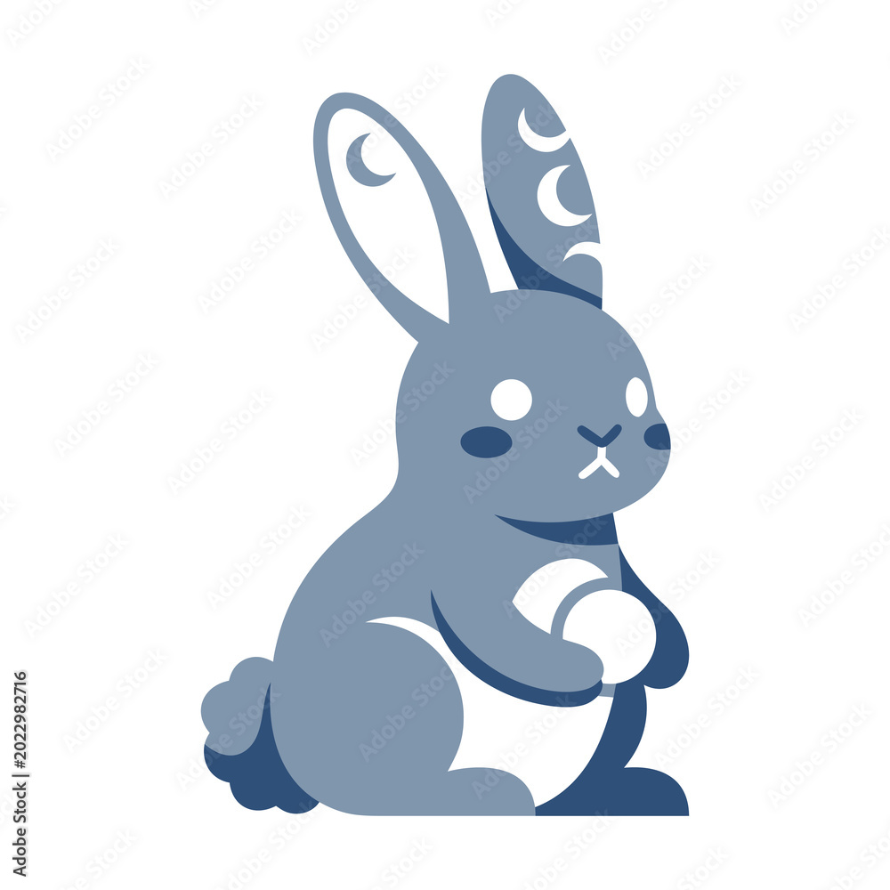 Fototapeta premium Cute Blue Bunny Holding a White Egg.