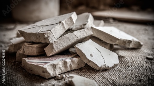 Pile of Broken Ceramic Shards with Rough Edges