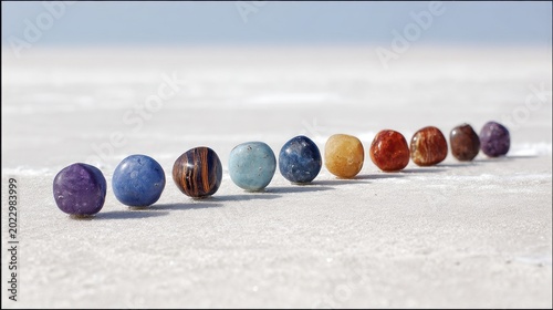 Polished Granite Pebbles in a Row on a Textured Surface