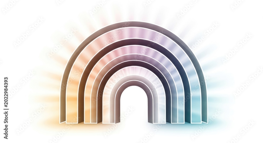 Fototapeta premium Rainbow Archway with Light Rays - A Colorful Illustration.