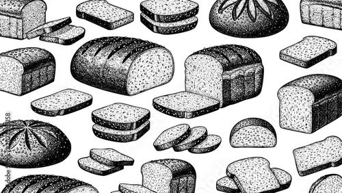 Fotografía Wooden Engraving Whole Wheat Bread on White Background