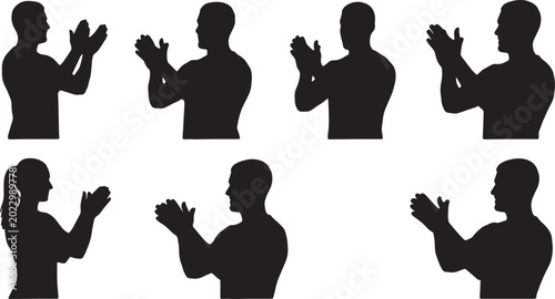 Fotografía Black Solid Personal Trainers Clapping Silhouettes Set of Six on White Backgroun